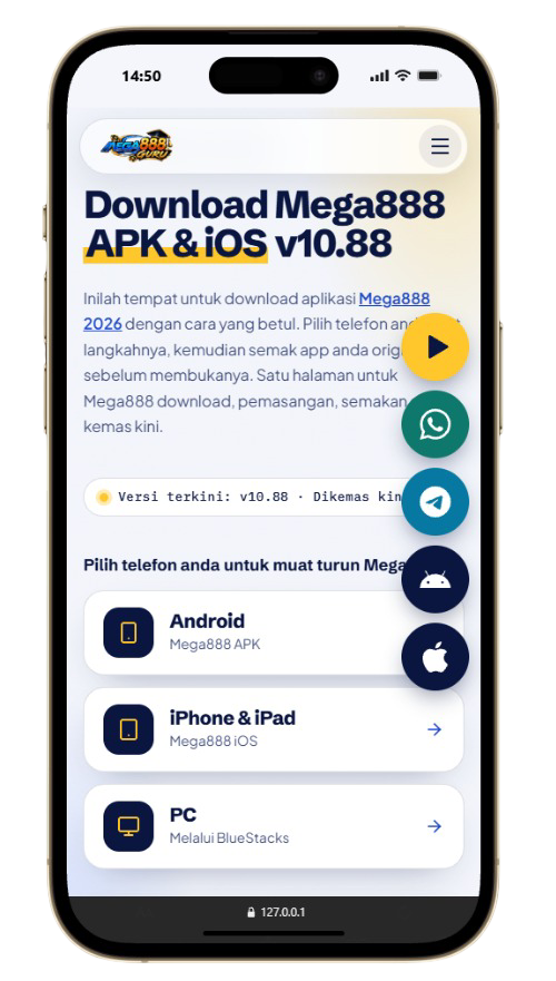 Aplikasi Mega888 pada telefon, sedia untuk dimuat turun